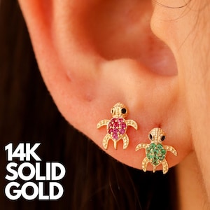 Gold Earrings Stud, 14K Gold Earrings, Solid Gold Earrings Set, Gold Earrings Stud, 14K Gold Earrings Studs, Animal Earrings, Turtle Gifts