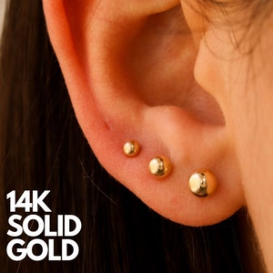 Gold Ball Stud Earrings, Ball Earrings, Ball Stud Earrings, Golden Ball Earrings, 14K Ball Stud Earrings, Puff Ball Earrings