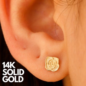 Gold Earrings Stud, Stud Earrings Gold, 14K Gold Earrings Studs, Solid Gold Earrings Stud, Gold Dainty Studs, Flower Earrings Gold