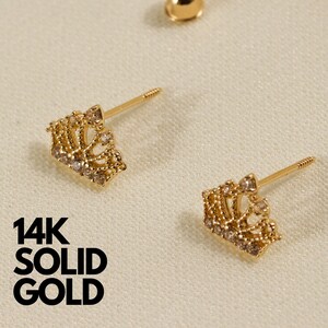 14K Gold Crown Earrings Studs, Gold Earrings, Stud Earrings Gold, 14K Gold Earrings Studs, Earring Set
