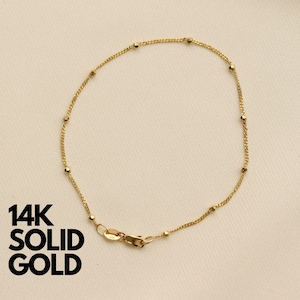 14K Gold Satellite Bracelet, Dainty Chain Bracelet