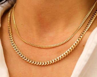 Hollow 14K Gold Cuban Link Chain, Gold Chain Necklace