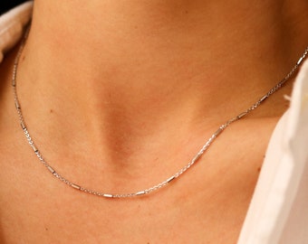 14K Solid White Gold Necklace, Silver Chain Necklace