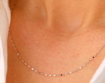 14K Solid White Gold Necklace, Silver Chain Necklace, Dainty Delicate Layered Necklace