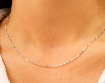 14K Solid White Gold Necklace, Silver Chain Necklace