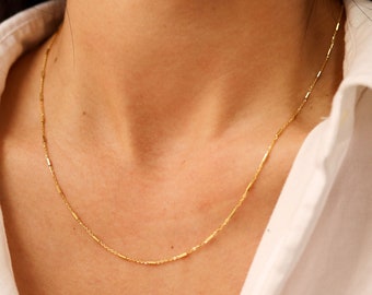 Solid 14K Gold Bar Necklace, Delicate Dainty Layered Necklace