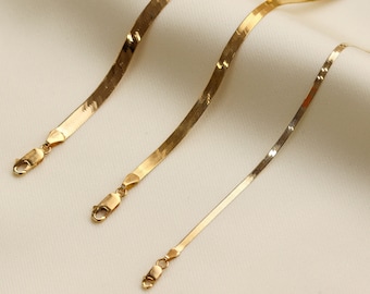 14K Solid Gold Fischgrät Choker Halskette, Zierliche Choker Kette, Minimalist Choker