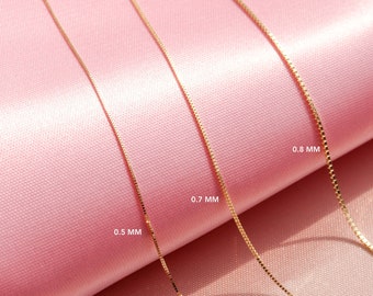 Solid 14K Gold Box Chain Necklace, Delicate Dainty Layered Necklace