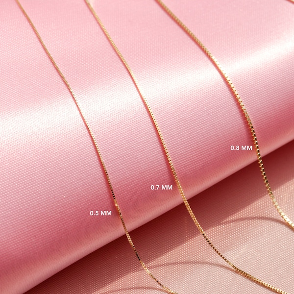 Solid 14K Gold Box Chain Necklace, Delicate Dainty Layered Necklace