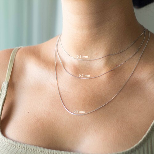 14K Solid White Gold Box Chain Necklace 