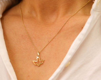 14K Gold Dove Necklace, Christian Bird Necklace, Confirmation Gift