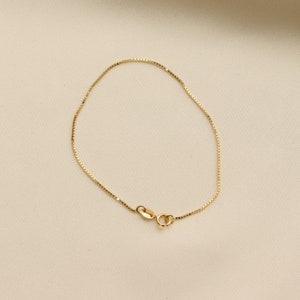 Thin Gold Bracelet, Dainty Gold Bracelet, 14K Gold Box Chain Bracelet, Simple Bracelet image 4