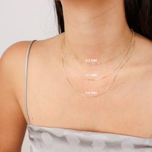 Solid 14K Gold Box Chain Necklace, Delicate Dainty Layered Necklace image 5