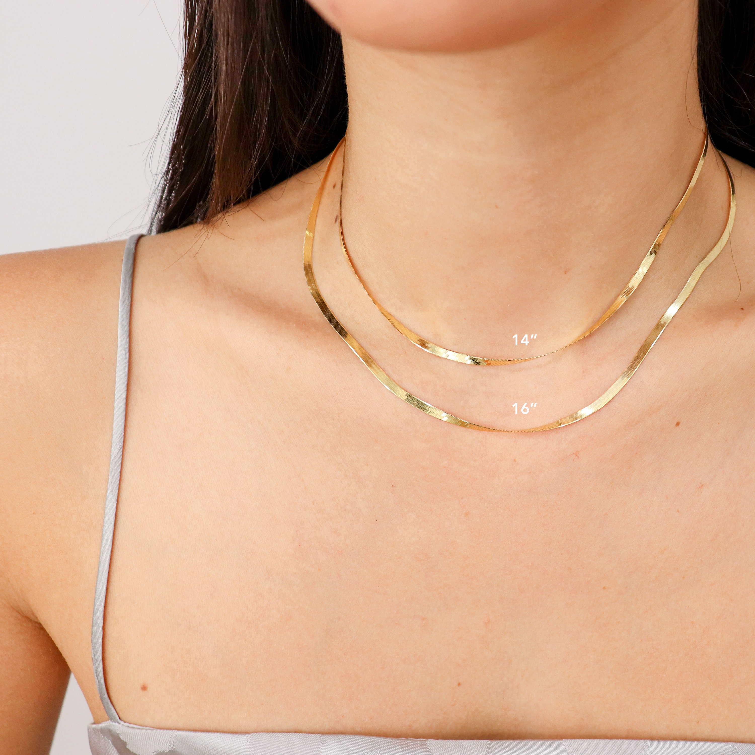 14K Solid Gold Herringbone Choker Necklace Dainty Choker Etsy