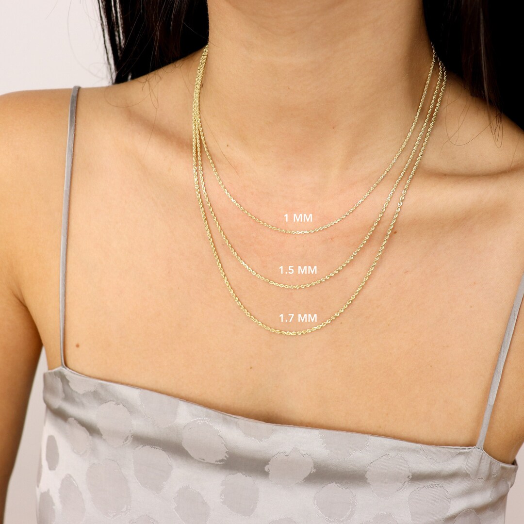 14K Solid Yellow Gold Rope Chain Necklace – 1.55mm To 6.05mm Thickness, Lobster Claw Clasp, Unbranded
