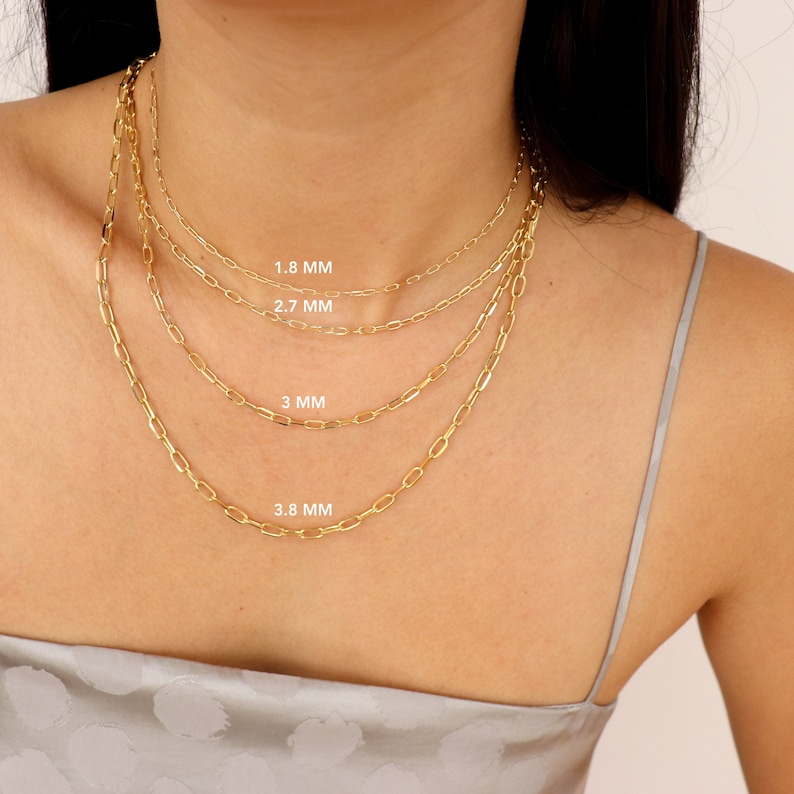 Solid 14K Gold Paper Clip Chain Necklace Rectangle Long Link - Etsy