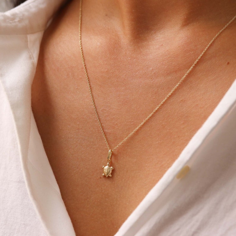 14k Gold Necklace Sea Turtle Jewelry, Nautical Turtle Necklace, Golden Jewelry Sea Turtle Necklace, Dainty Ocean Necklace image 2