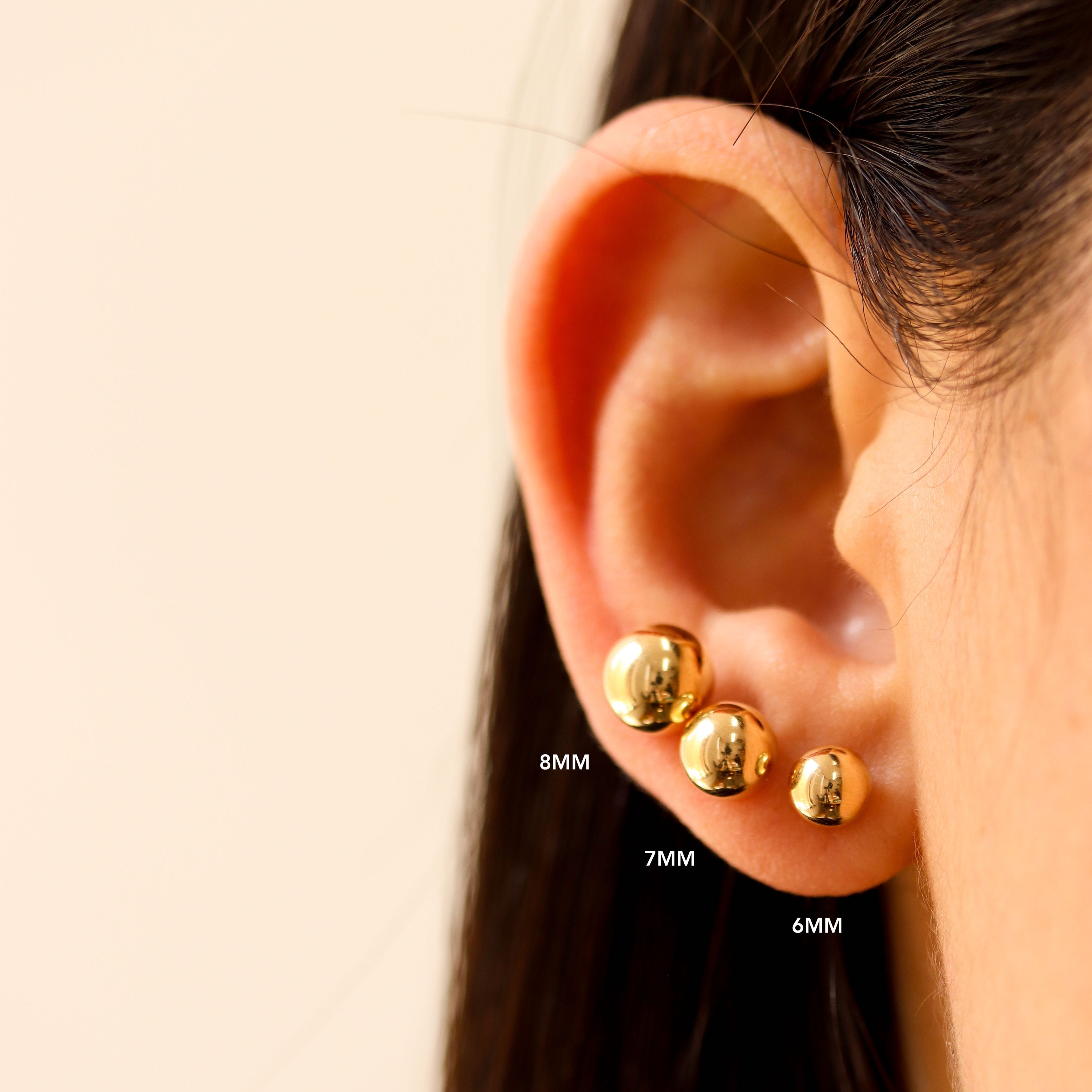 7mm Gold Three Ball Stud Earrings Sterling Silver 925, Gold Plated 7mm Gold Three Ball Stud Earrings Sterling Silver 925, Gold Plated