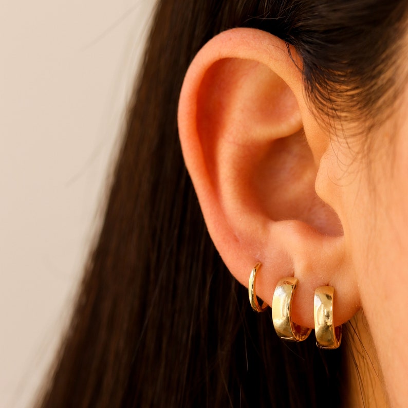 Huggie Earrings, Huggie Hoop Earrings, Gold Huggie Earrings, Huggies Earrings, Gold Huggies, Solid Gold Huggies, Huggie Earring Set image 2