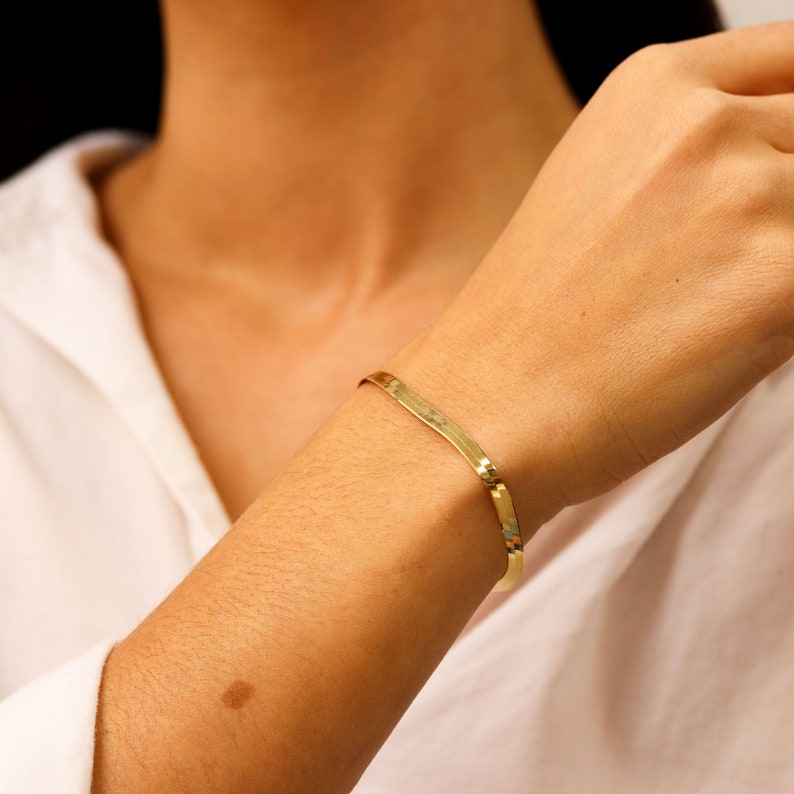 14K Gold Herringbone Bracelet, Womens Chain Bracelet, Bracelet For Women image 2