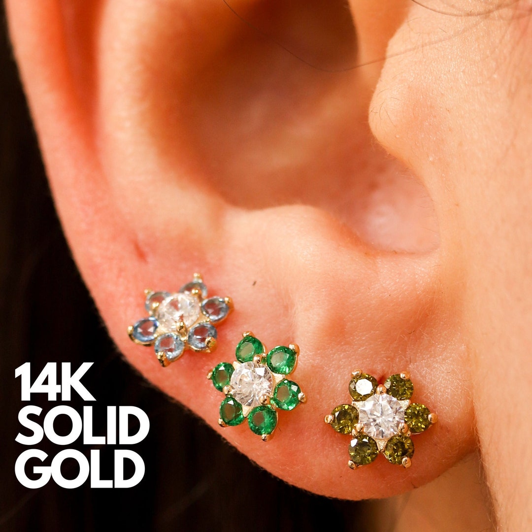 [LLOYD] 14K☆Flower stone Earrings Jewels by David Lloyd - 14K Yellow Gold Earrings With