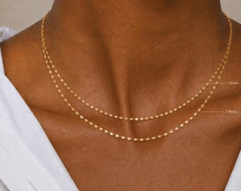 14K Gold Necklace, Dainty Chain, 1.5mm Or 1.9mm Width