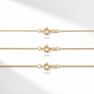 14K Box Chain Necklace, Solid Yellow Gold, 14–24" Lengths, 0.5–1.4mm Widths