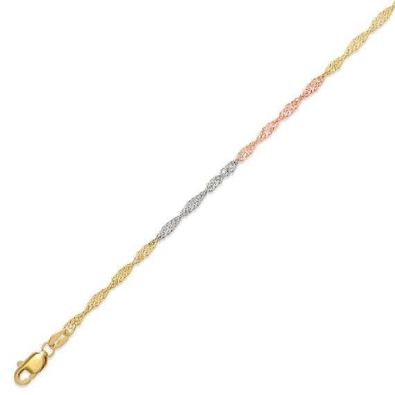 Tri Color Necklace 14K Solid Gold Chain 