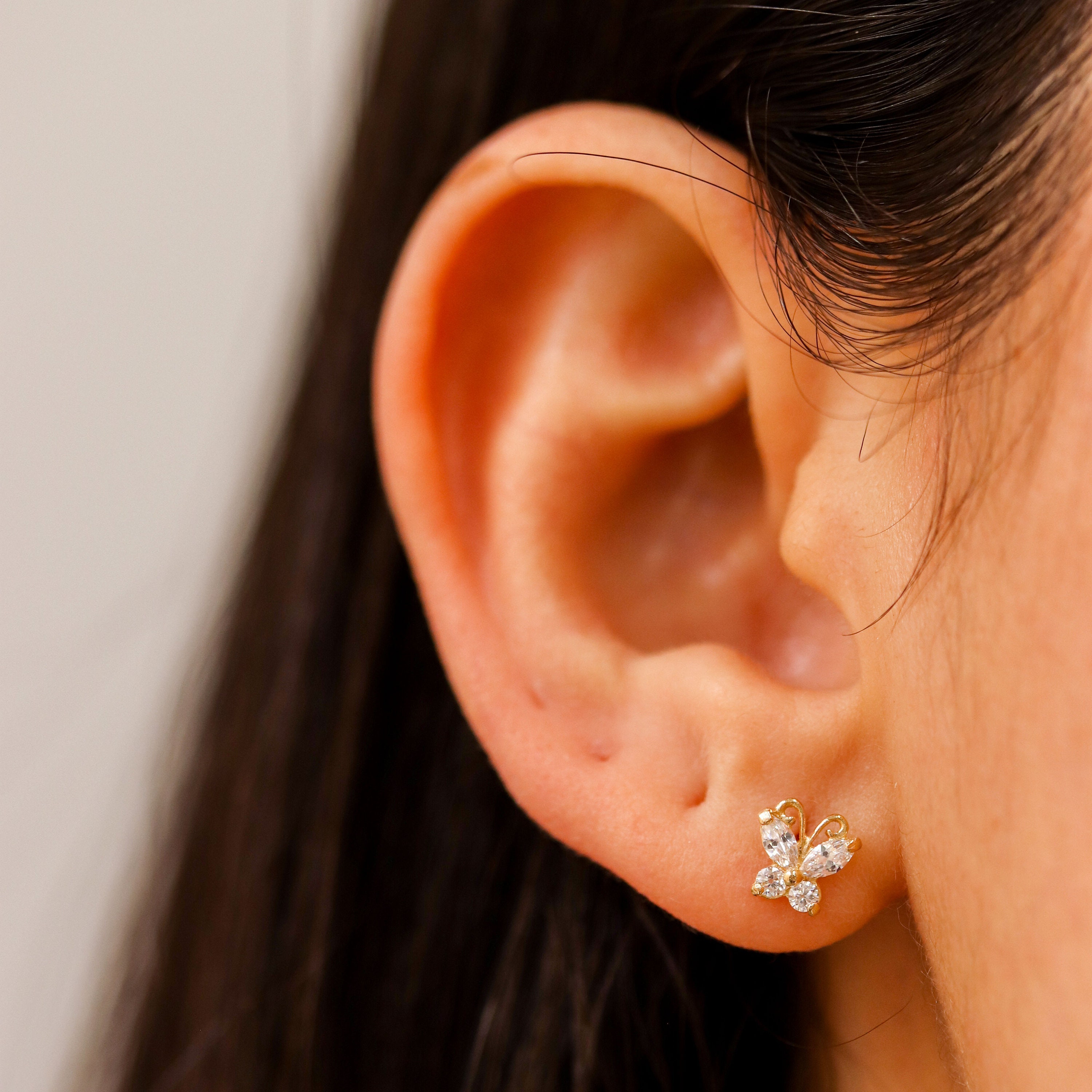 Gold Earrings Stud, 14K Gold Earrings Studs, Gold Butterfly
