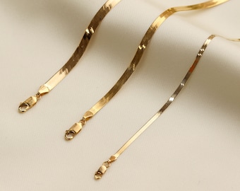 Collana girocollo a spina di pesce in oro massiccio 14K, catena girocollo delicata, girocollo minimalista