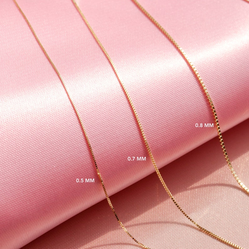 Solid 14K Gold Box Chain Necklace, Delicate Dainty Layered Necklace image 7