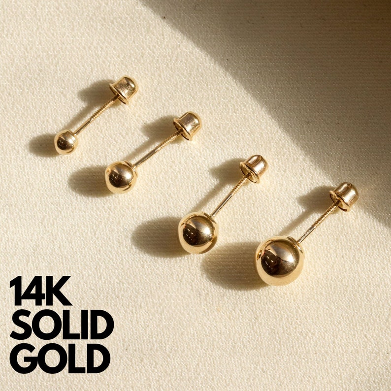 Solid 14K Gold Ball Earrings, 3Mm, 4Mm, 5Mm, 6Mm, Gold Ball Stud Earrings, Ball Earrings, Ball Stud Earrings, Golden Ball Earrings image 1