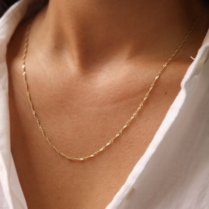 Solid 14K Gold Singapore Chain Necklace, Delicate Dainty Layered Necklace image 2