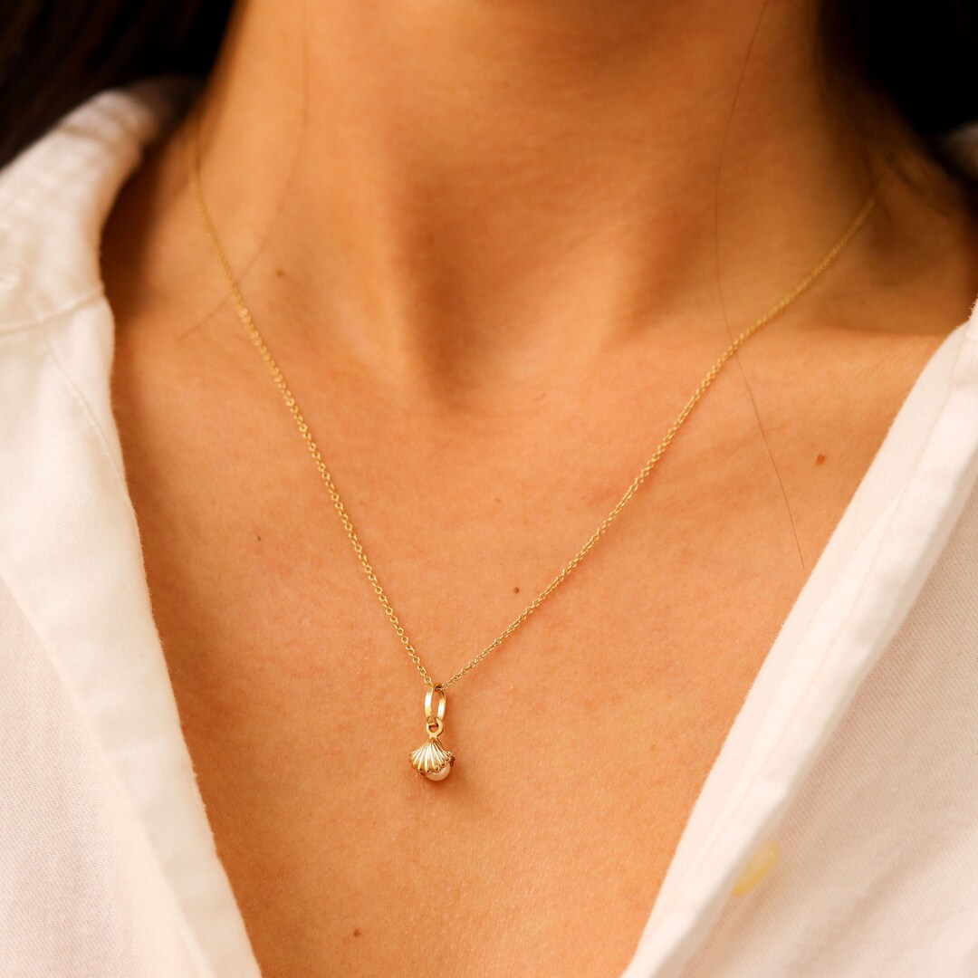 14K Gold Pearl Necklace, Real White Pearl Necklace, Pearl Pendant
