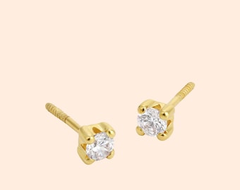 Square Stud Earrings, CZ Stud Earrings, Earrings Studs, Gold Studs, 14k Solid Gold Stud Earrings