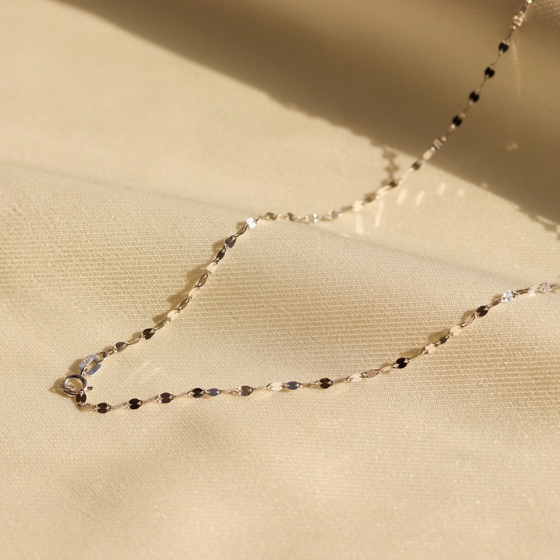 14K Solid White Gold Necklace, Silver Chain Necklace, Dainty Delicate ...