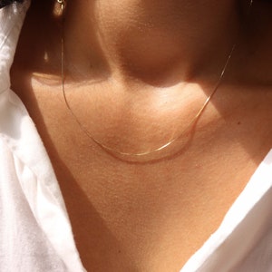 Solid 14K Gold Box Chain Necklace, Delicate Dainty Layered Necklace image 4