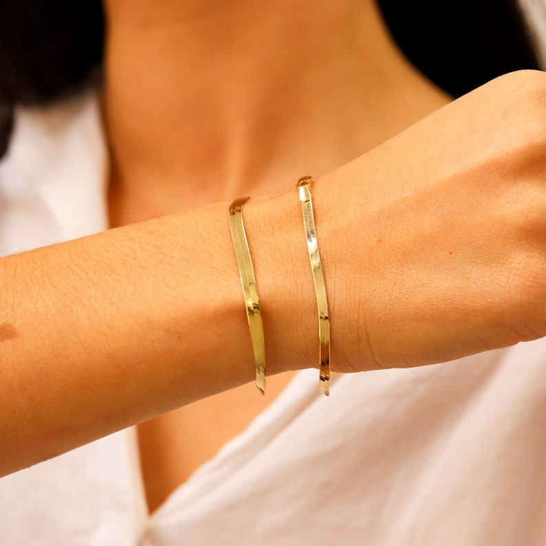 14K Gold Herringbone Bracelet, Womens Chain Bracelet, Bracelet For Women image 7