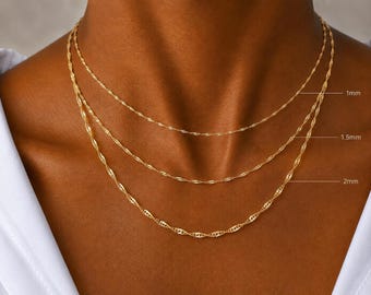 Singapore Chain, 14K Solid Yellow Gold Necklace with 8 Lengths and 3 Widths