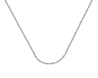 14K Solid White Gold Singapore Chain Necklace, Silver Chain Necklace, Delicate Dainty Layered Necklace