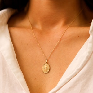 Virgin Mary Medallion Necklace, Gold Coin Necklace