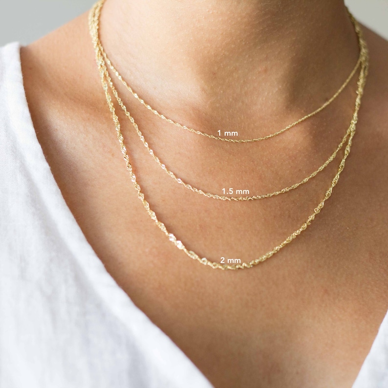 Solid 14K Gold Singapore Chain Necklace Delicate Dainty Etsy