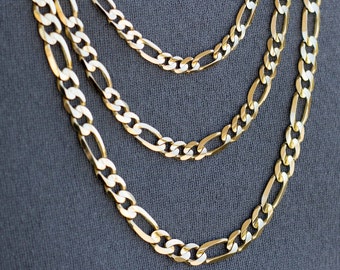 Mens Gold Chain Necklace, Necklace for Men, Solid 14K Gold Necklace, Figaro Chain