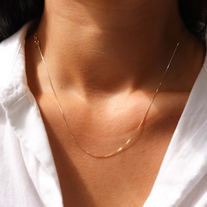 Solid 14K Gold Box Chain Necklace, Delicate Dainty Layered Necklace image 2