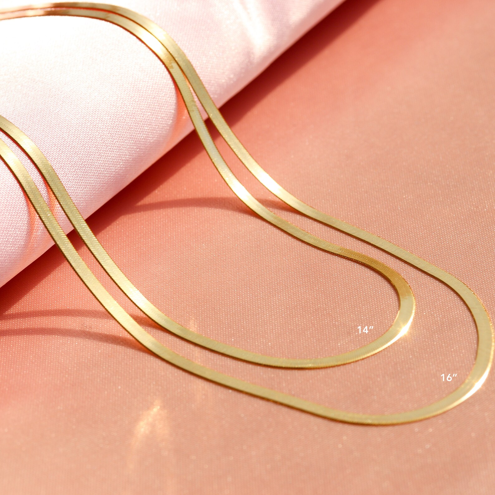 14K Solid Gold Herringbone Choker Necklace Dainty Choker Etsy