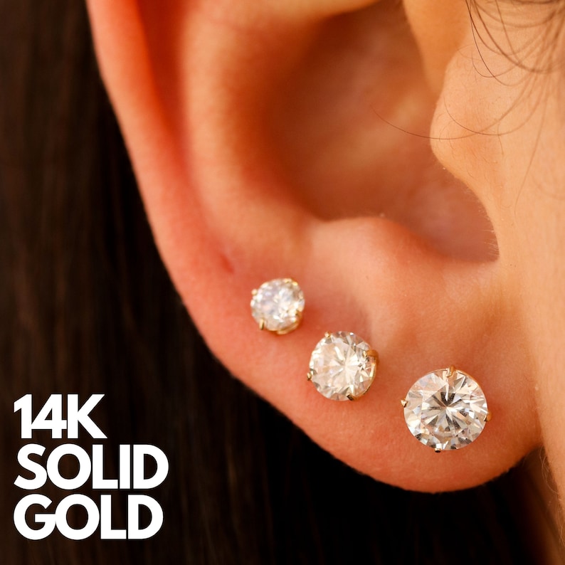 Cz Earrings, Cubic Zirconia Earrings, Stud Earrings Cz Diamond Stud Earring, Stone Earrings Studs, Cubic Zirconia Studs Gold image 7
