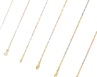 Tri Color Necklace, 14K Solid Gold Chain Necklace, Dainty Delicate Rose Gold Necklace