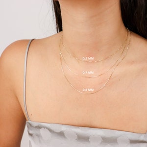 Solid 14K Gold Box Chain Necklace, Delicate Dainty Layered Necklace image 6