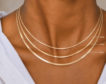 Herringbone Chain, 14K Solid Gold Necklace with 2mm, 3mm, or 4mm Widths