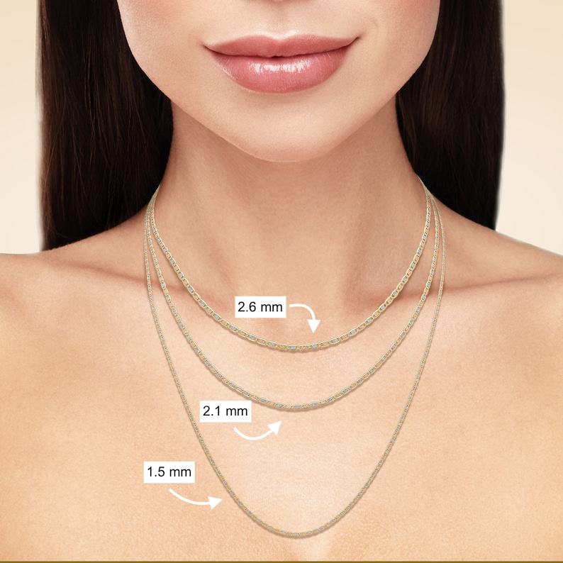 14K Solid Gold Valentino Chain Necklace, Tricolor Gold image 5